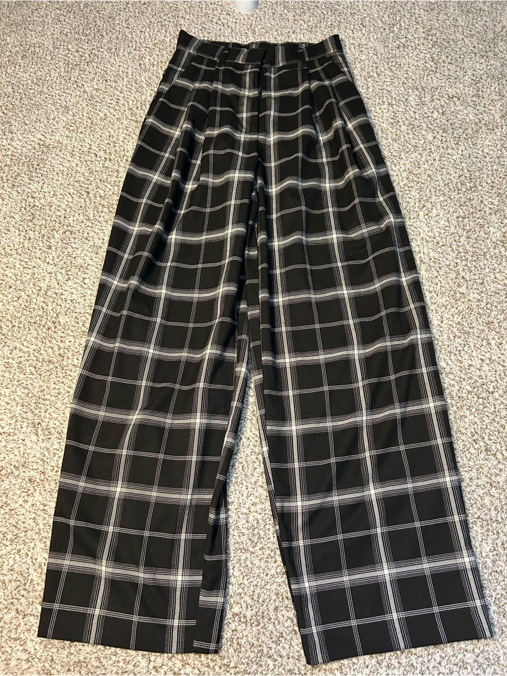 Garage Black and White Plaid Wide-Leg Chinos